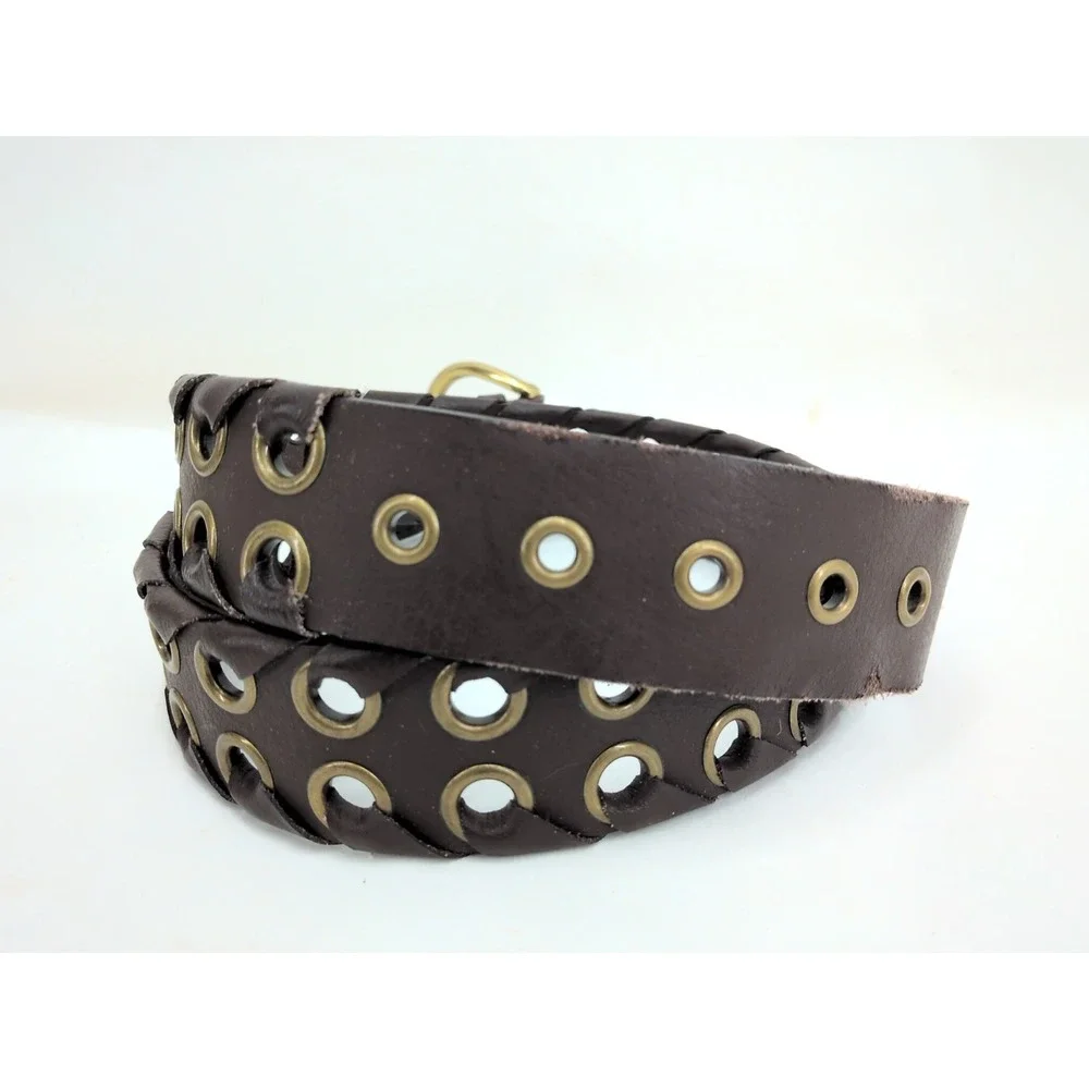 Michael Kors Women's Brown Leather Grommet Brass Belt 36